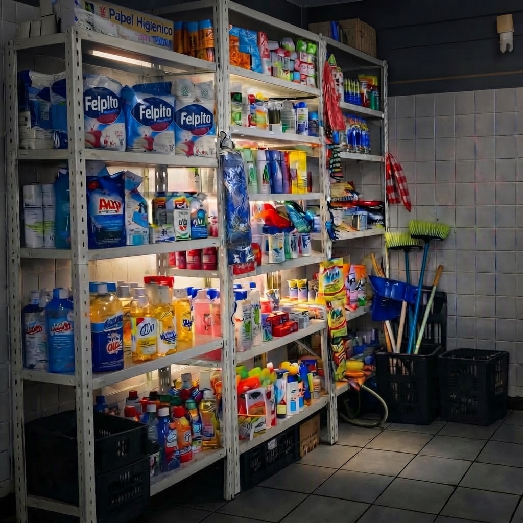 Estantería de productos de limpieza
