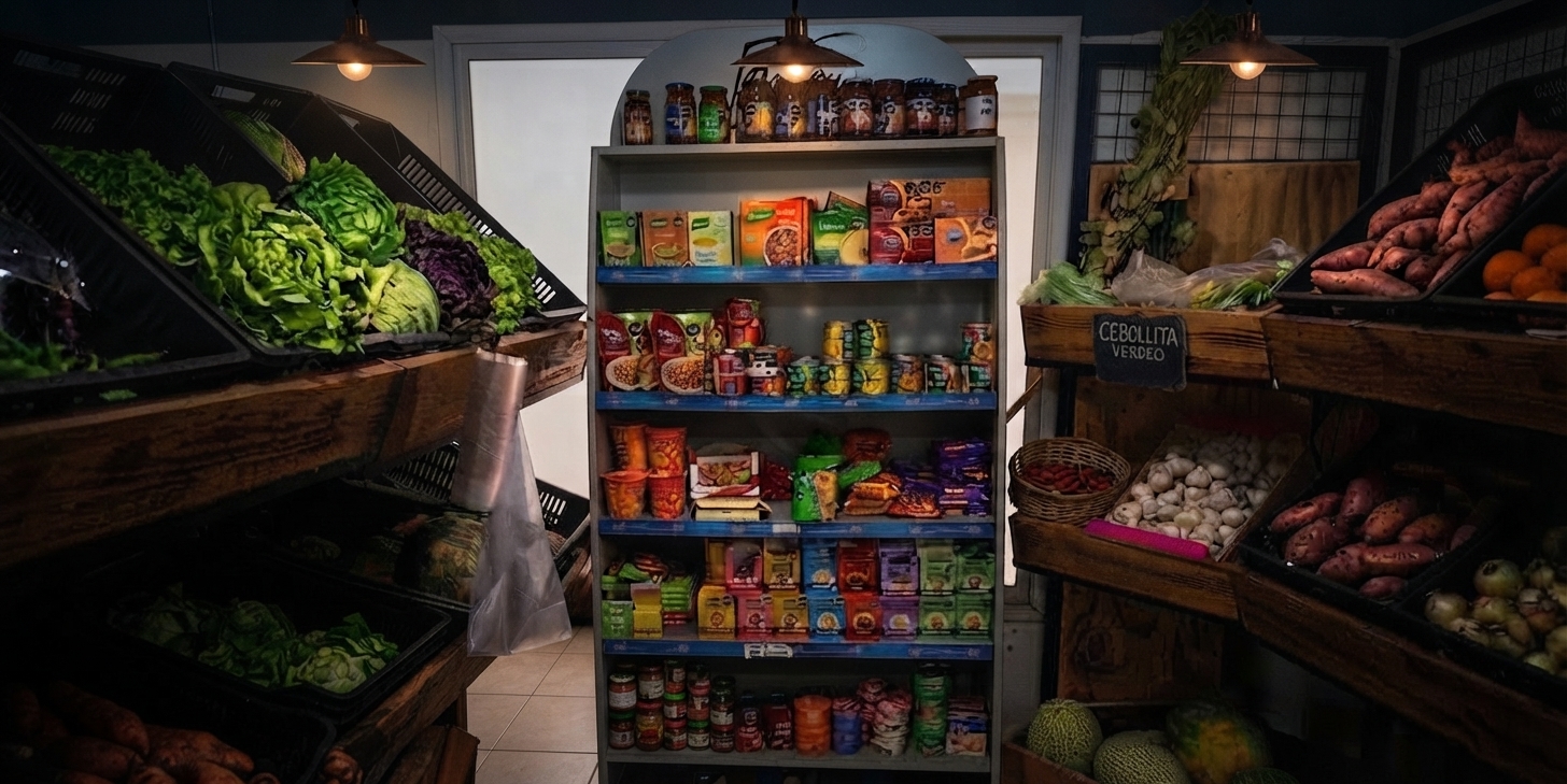 Estantería de mermeladas y especias